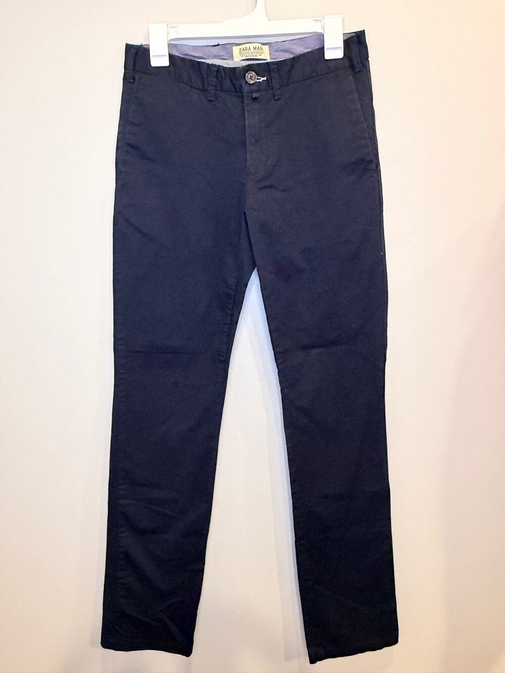 Zara Man Flat Front Minimalist Navy Cotton Twill Pants Sz 30x33 inch